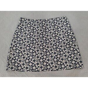 Elodie Navy Blue and White Floral Checkered Skirt/NWOT, Size  Large